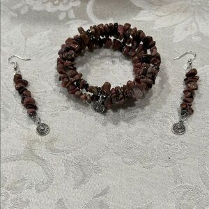 Hand Crafted Pink and Black Bracelet and Earring Set